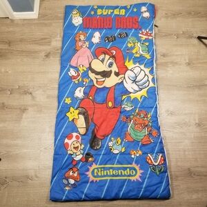 Vintage 1988 Super Mario Bros. Nintendo Kids Full Zip Sleeping Bag 56"x27"